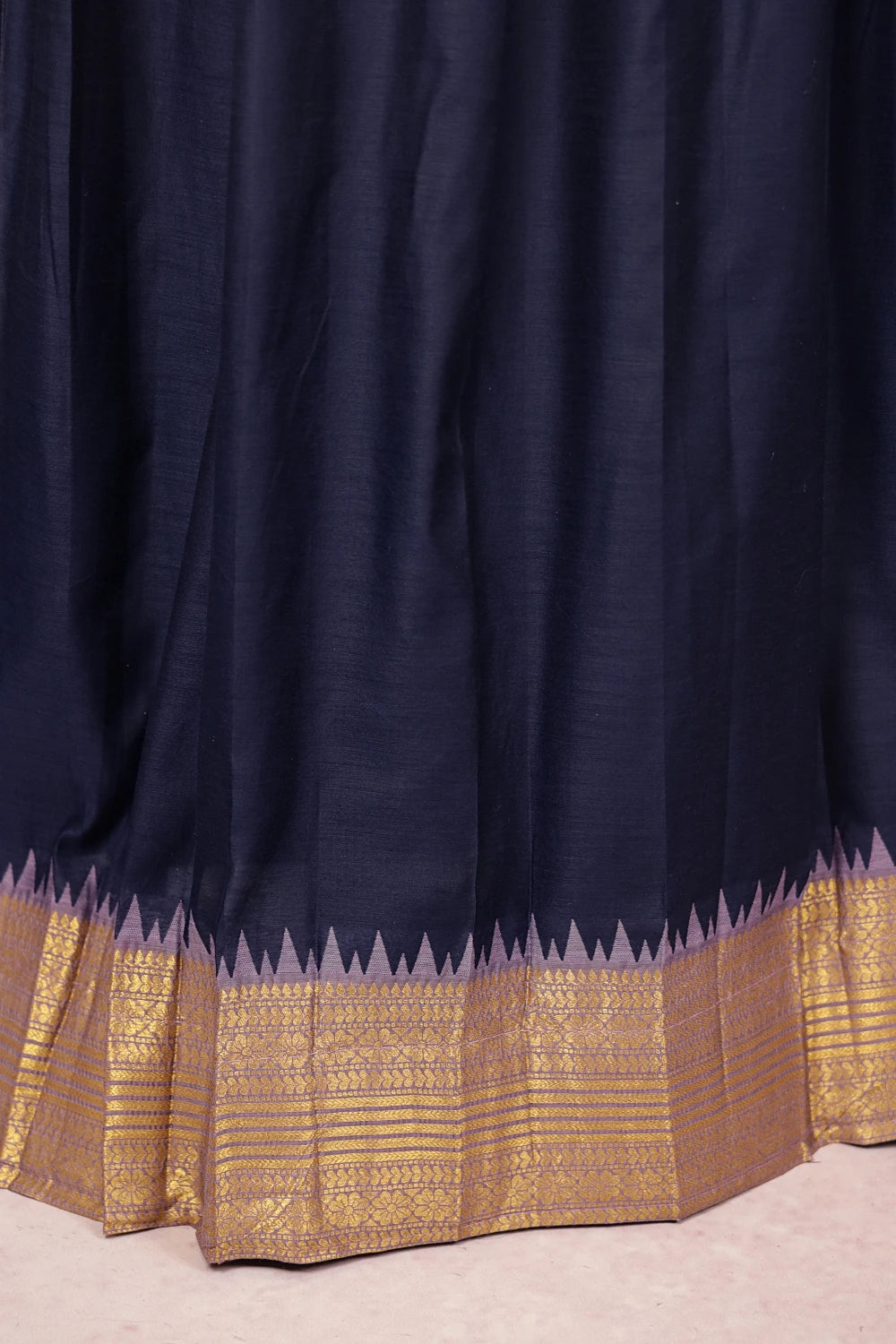Navy Blue And Lavender Semi Chanderi Dhavani Set