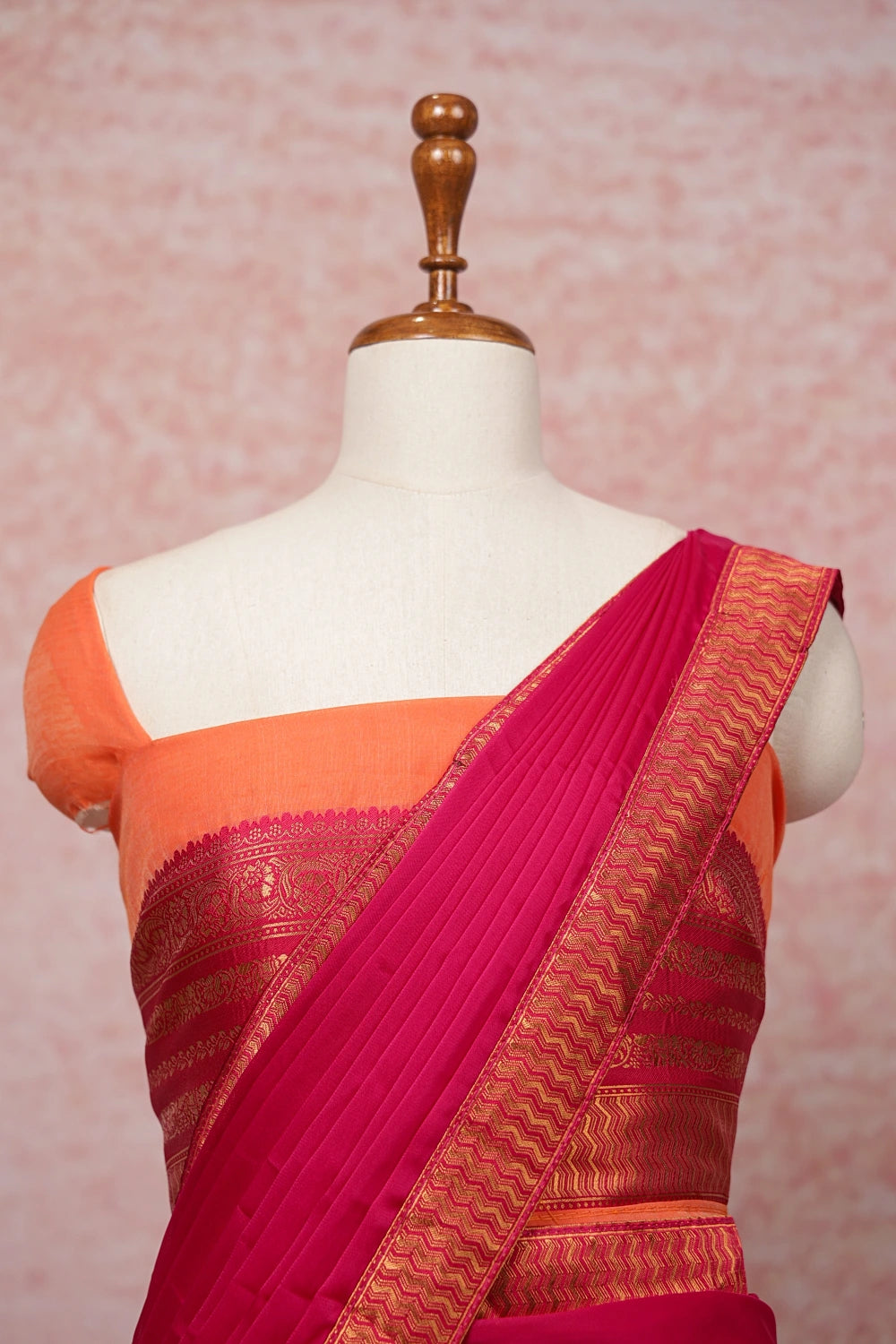 Orange And Pink Semi Silk Dhavani Set