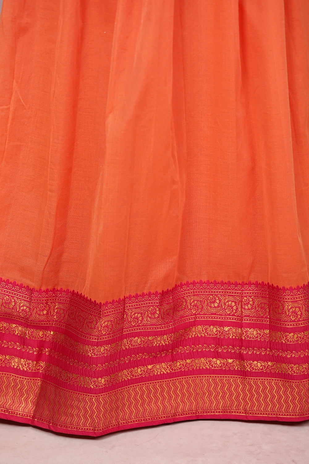 Orange And Pink Semi Silk Dhavani Set