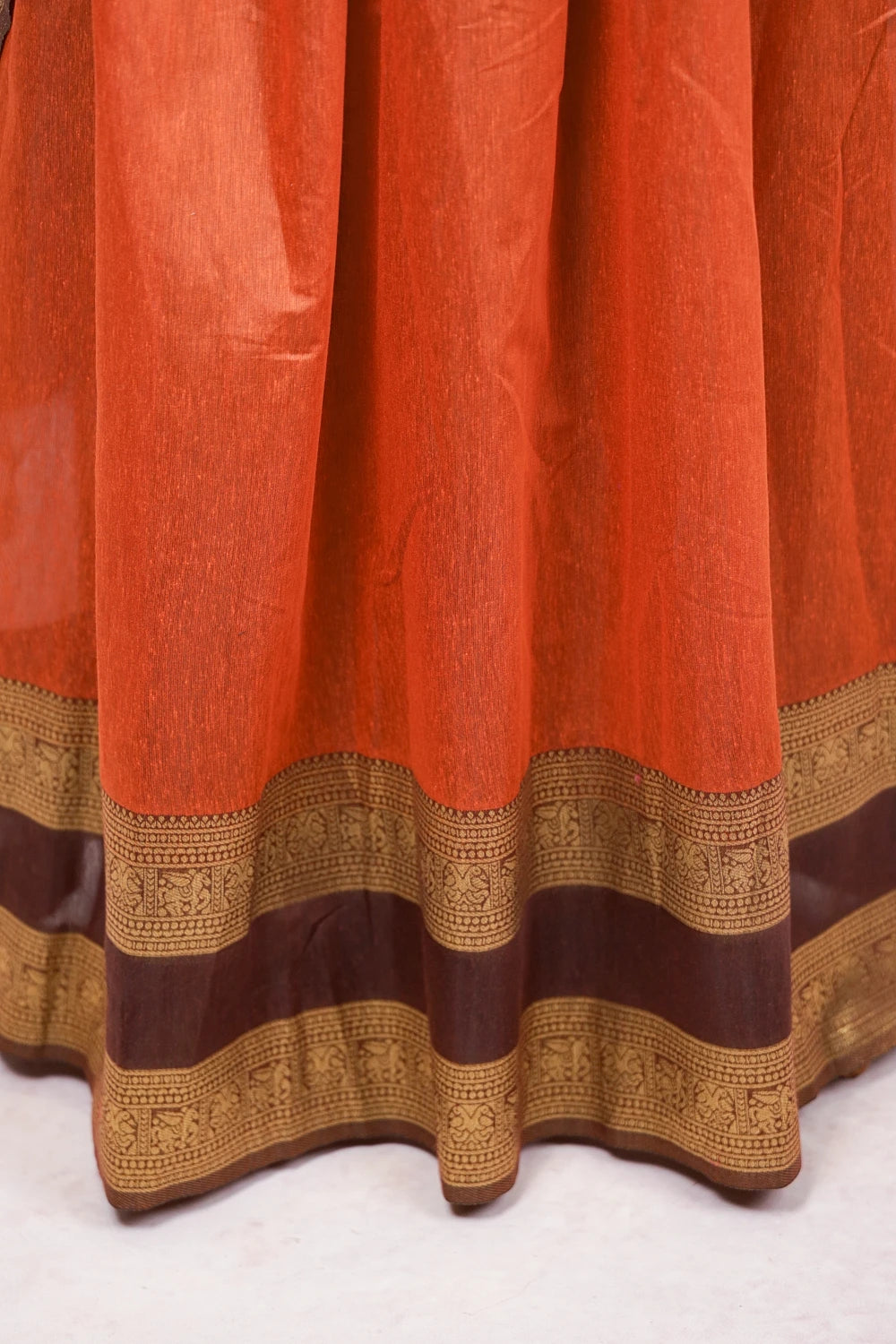 Orange With Brown Semi Kanchi Silk Dhavani Set