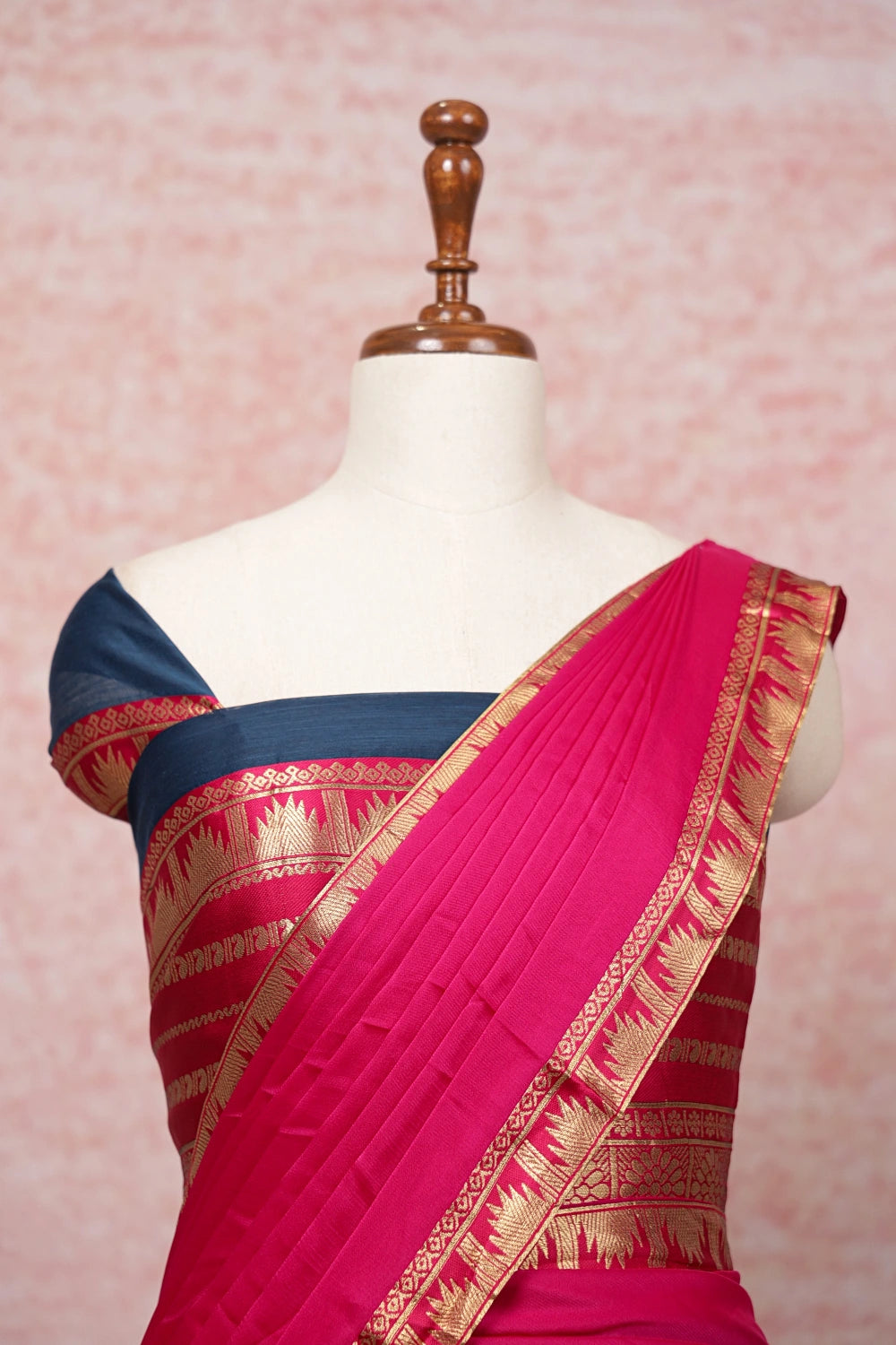 Blue And Pink Semi Chanderi Dhavani Set