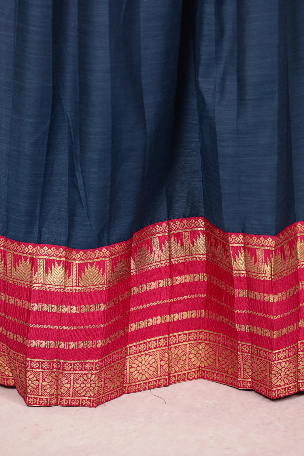 Blue And Pink Semi Chanderi Dhavani Set