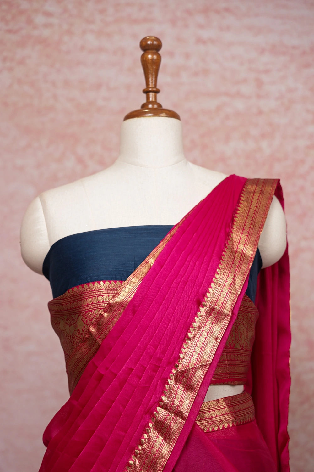 Blue With Pink Semi Chanderi Dhavani Set
