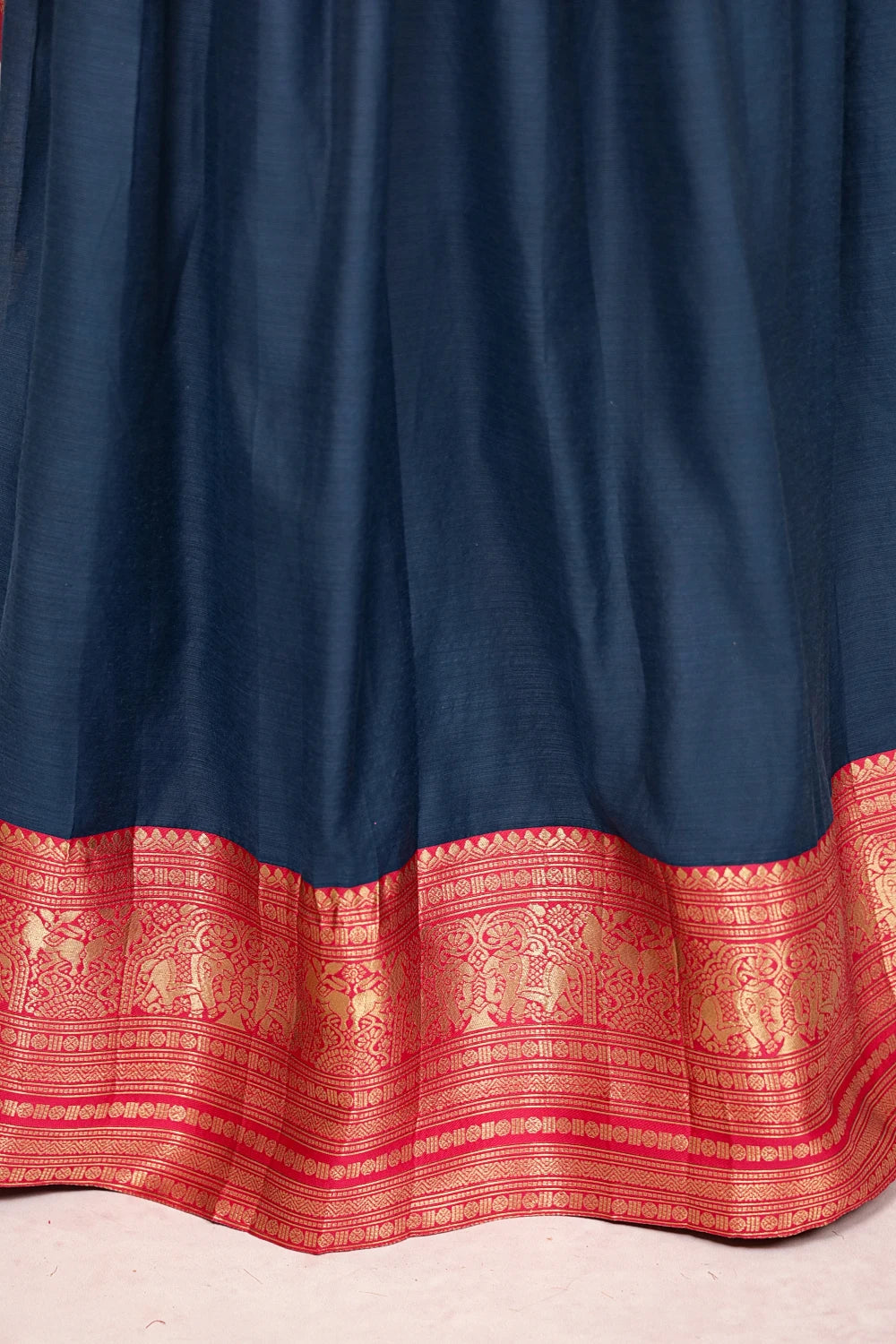 Blue With Pink Semi Chanderi Dhavani Set