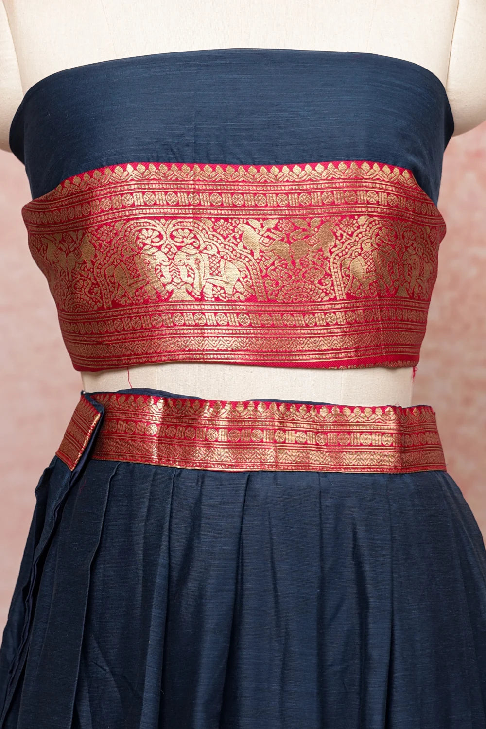 Blue With Pink Semi Chanderi Dhavani Set
