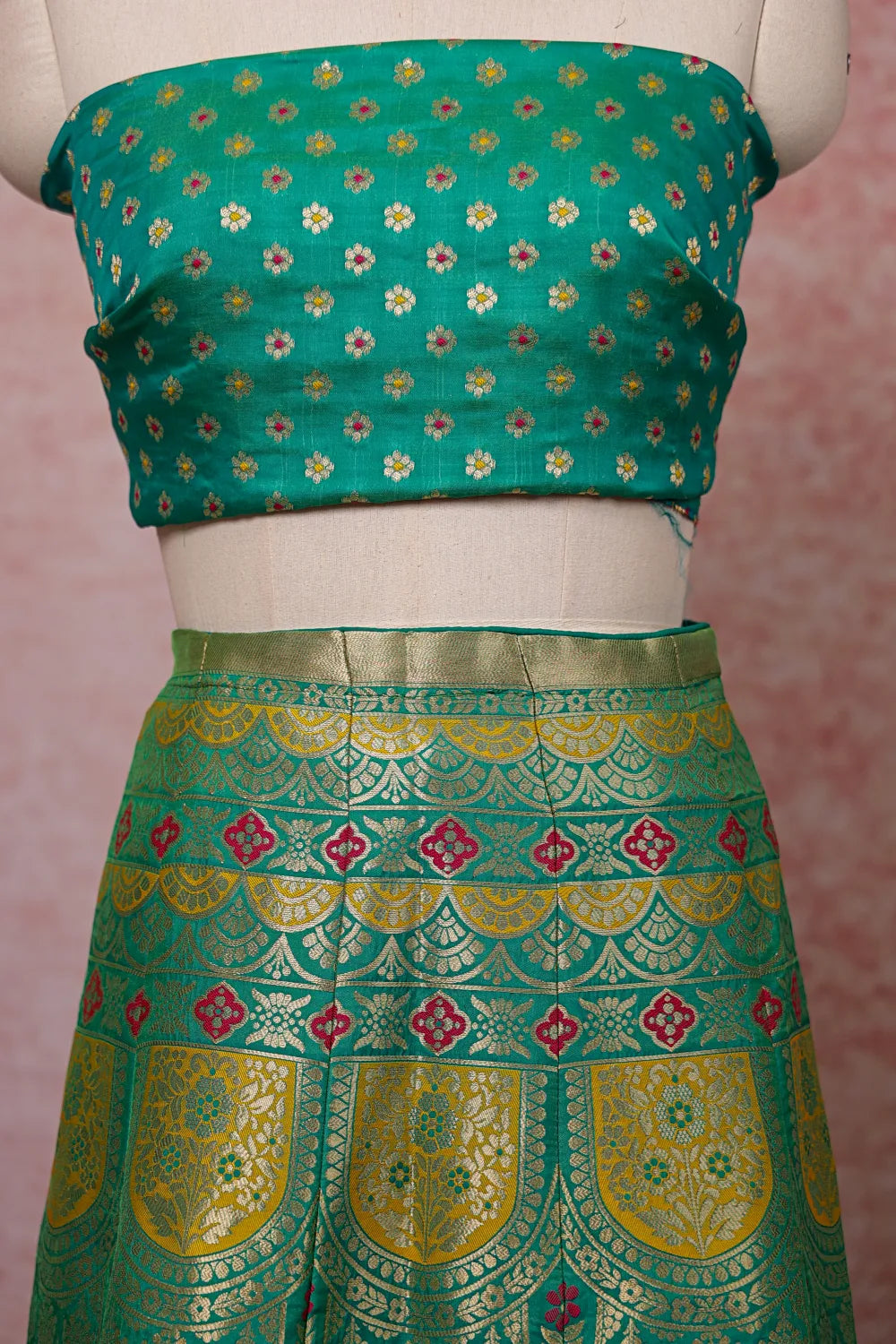 Green Color Semi Banarasi Dhavani Set