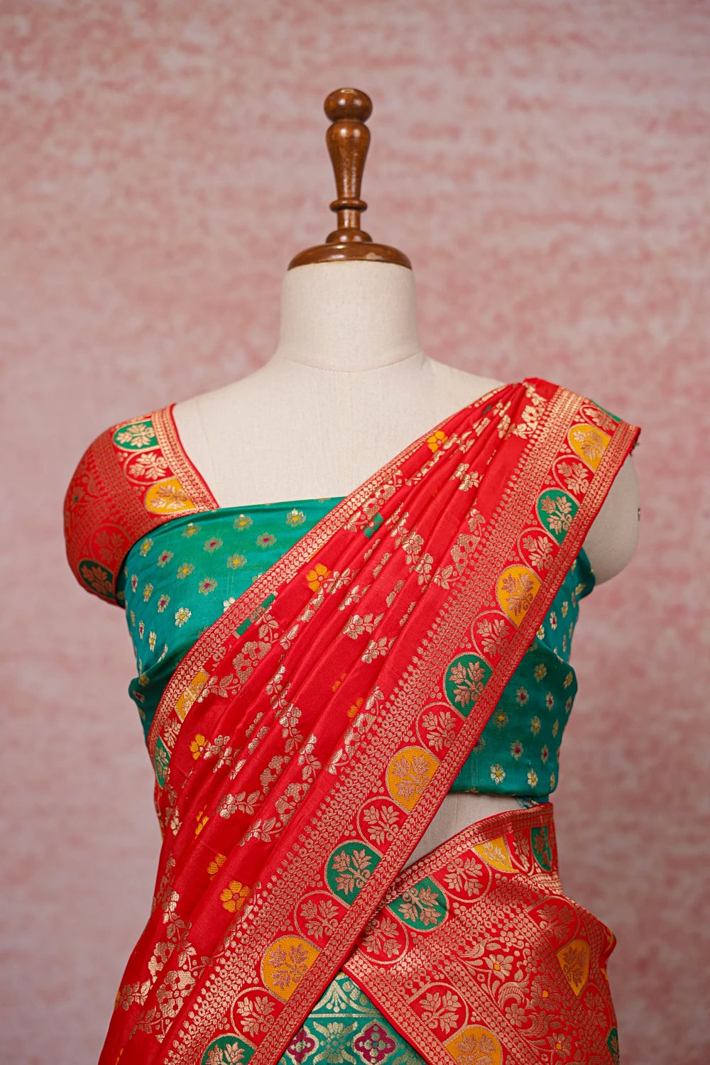 Green Color Semi Banarasi Dhavani Set