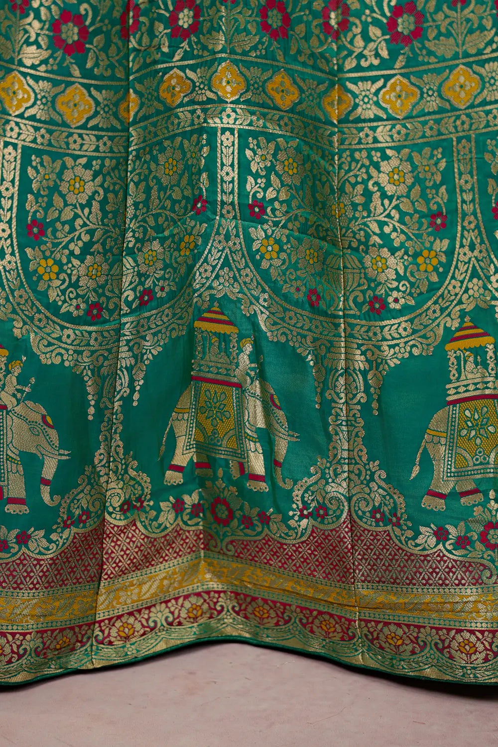 Green Color Semi Banarasi Dhavani Set