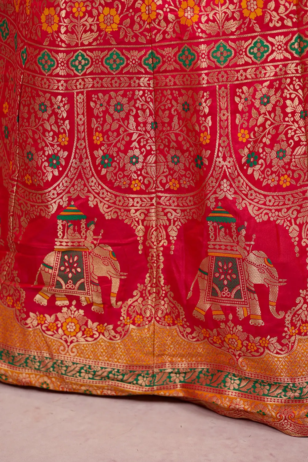 Rani Pink And Mango Yellow Semi Banarasi Dhavani Set