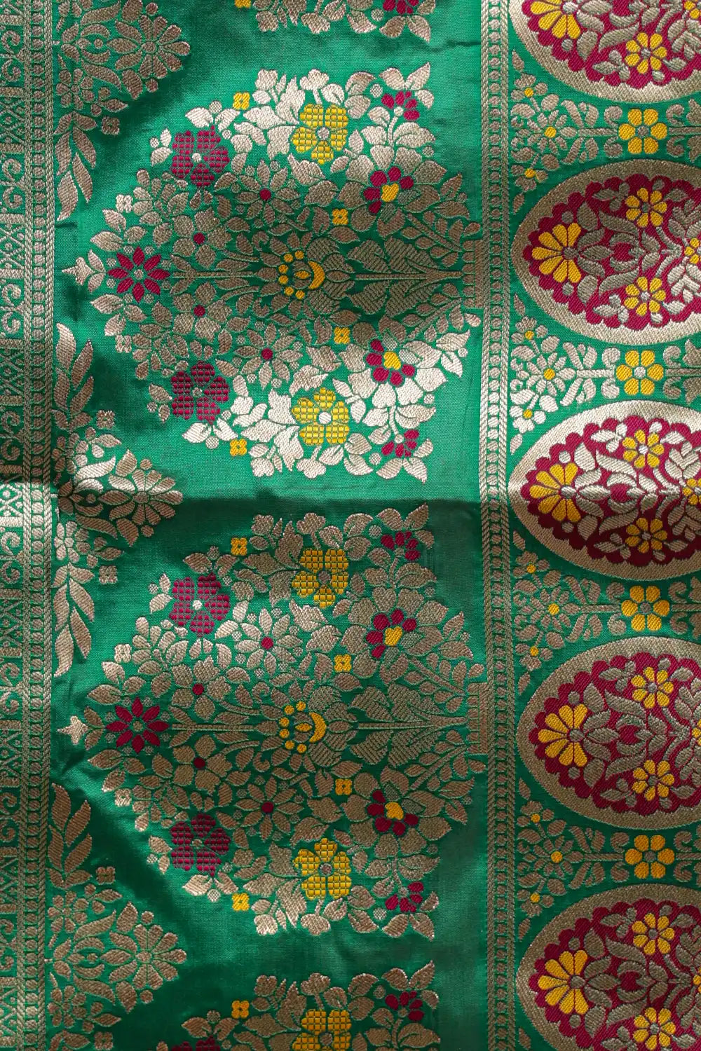 Green And Wine Color Semi Banarasi Dhavani Set
