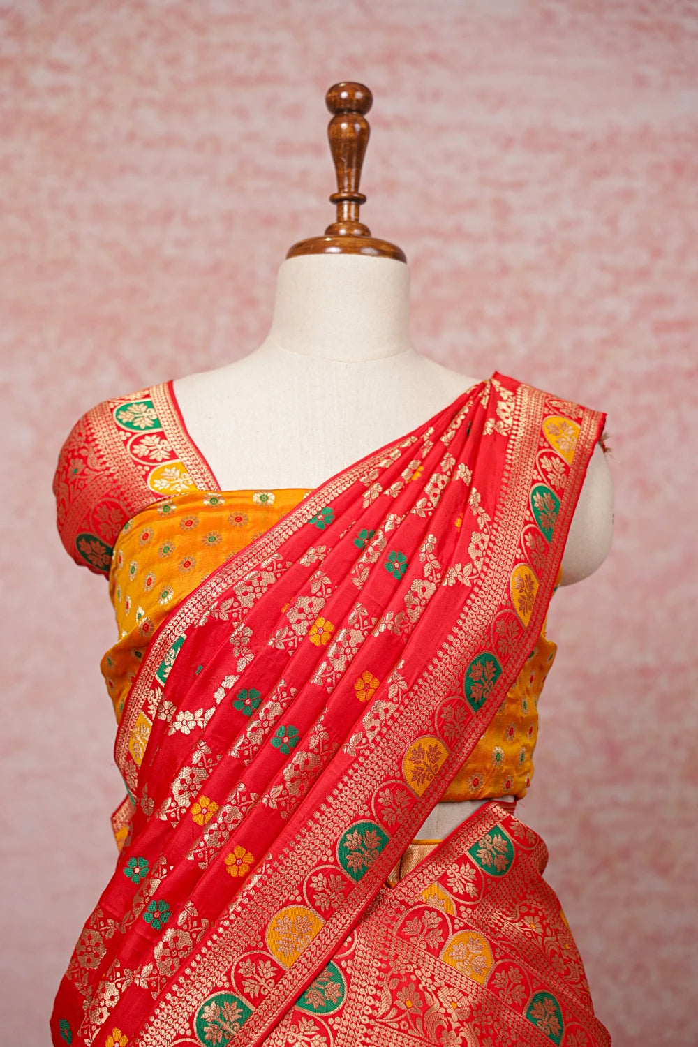 Orange Semi Banarasi Dhavani Set
