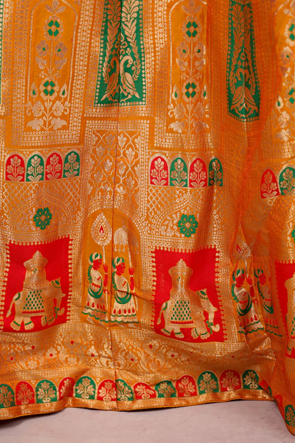 Orange Semi Banarasi Dhavani Set