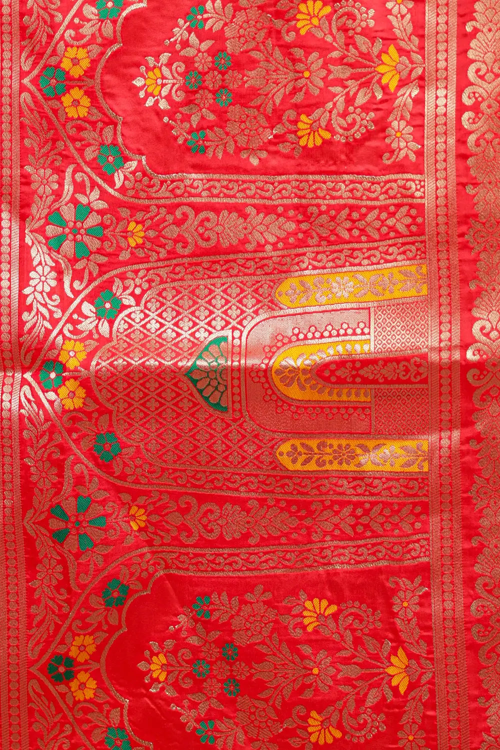 Sapphire Green And Yellow Semi Banarasi Dhavani Set