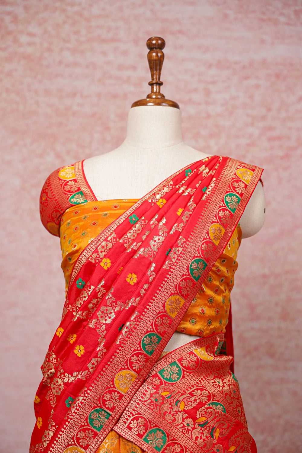 Orange Semi Banarasi Dhavani Set