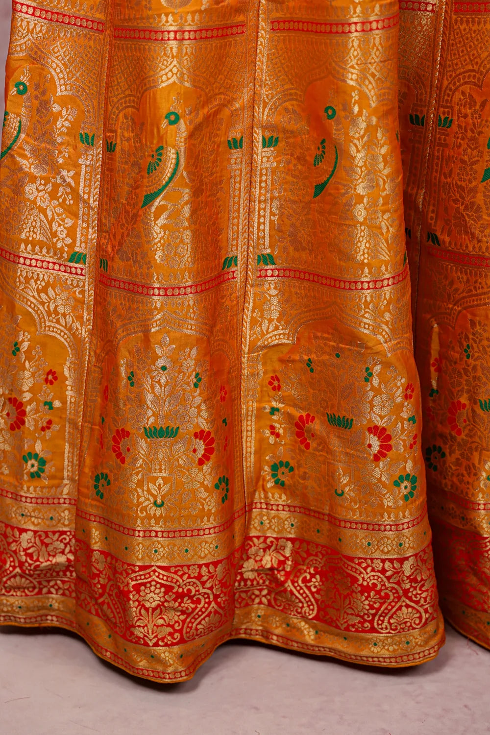 Orange Semi Banarasi Dhavani Set