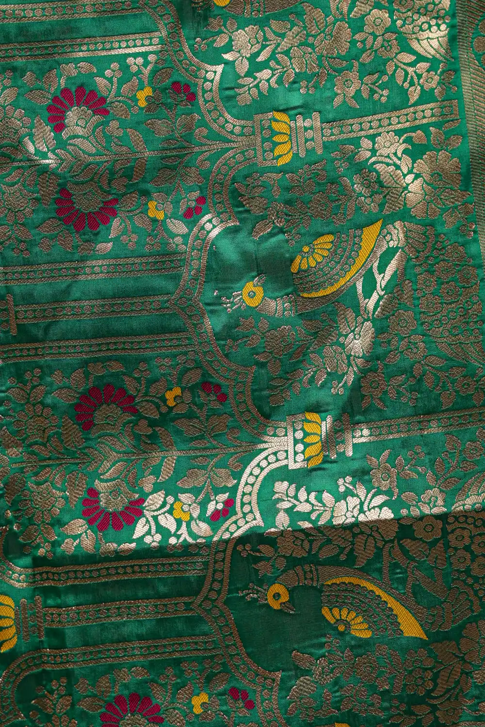 Wine And Green Semi Banarasi Dhavani Set