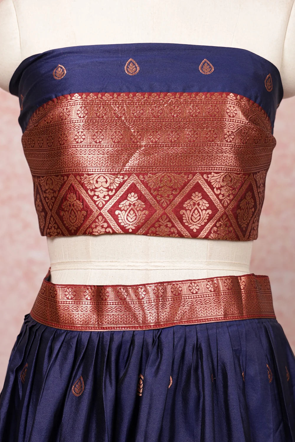 Navy And Maroon Semi Silk Dhavani Set