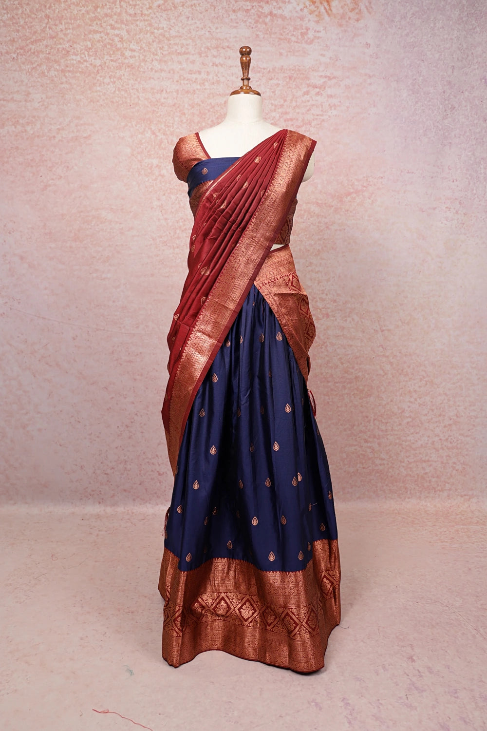 Navy And Maroon Semi Silk Dhavani Set