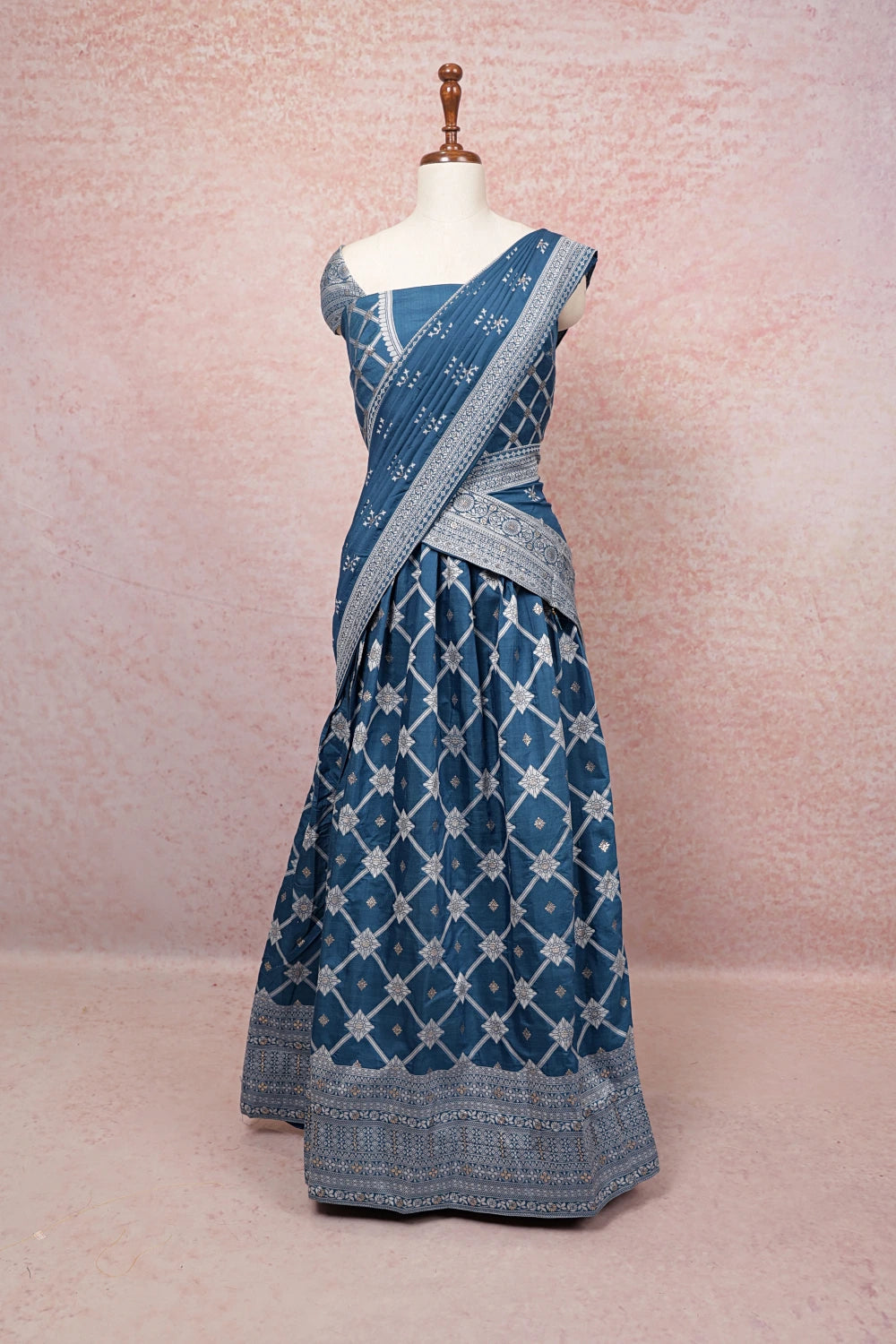 Light Blue Semi Chanderi Dhavani Set