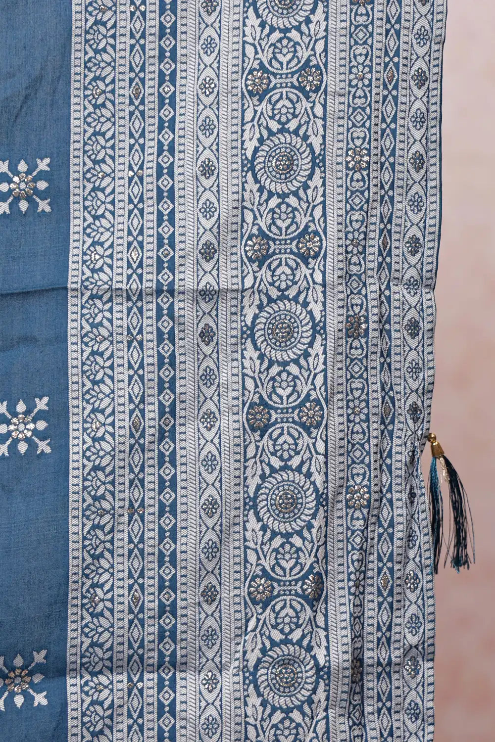 Light Blue Semi Chanderi Dhavani Set