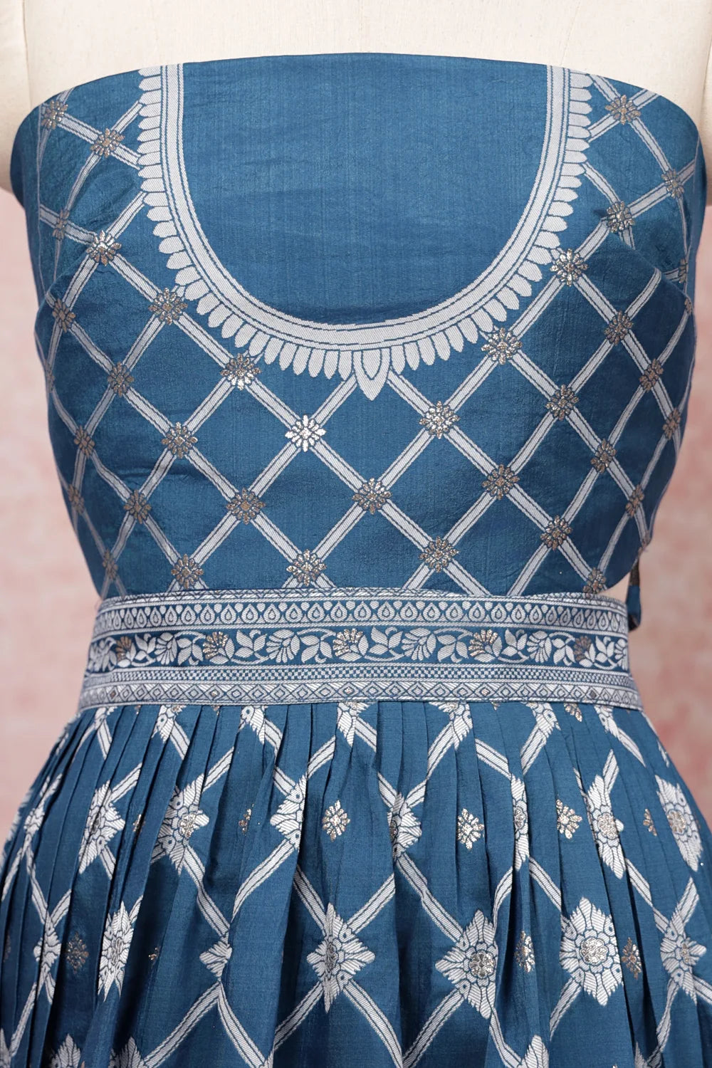 Light Blue Semi Chanderi Dhavani Set