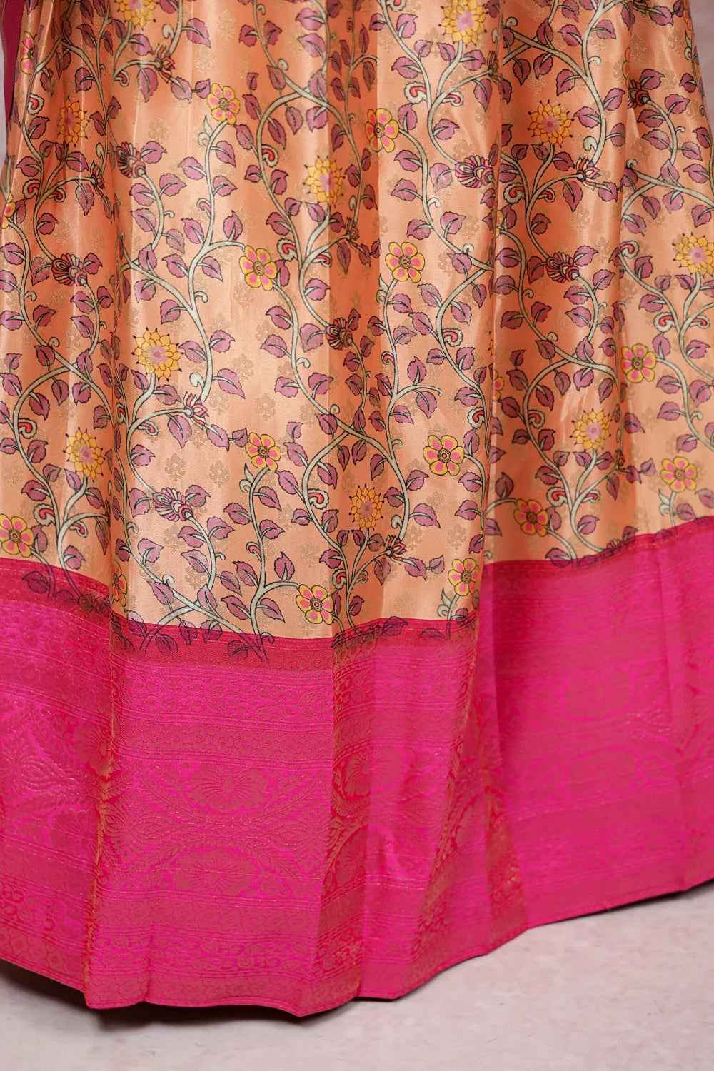 Pink And Organge Semi Chanderi Dhavani Set