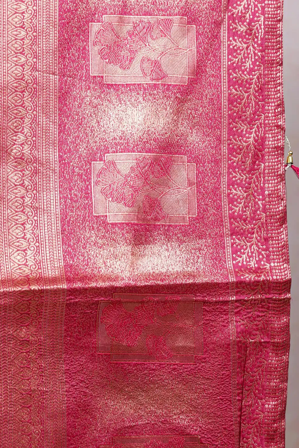Pink And Organge Semi Chanderi Dhavani Set