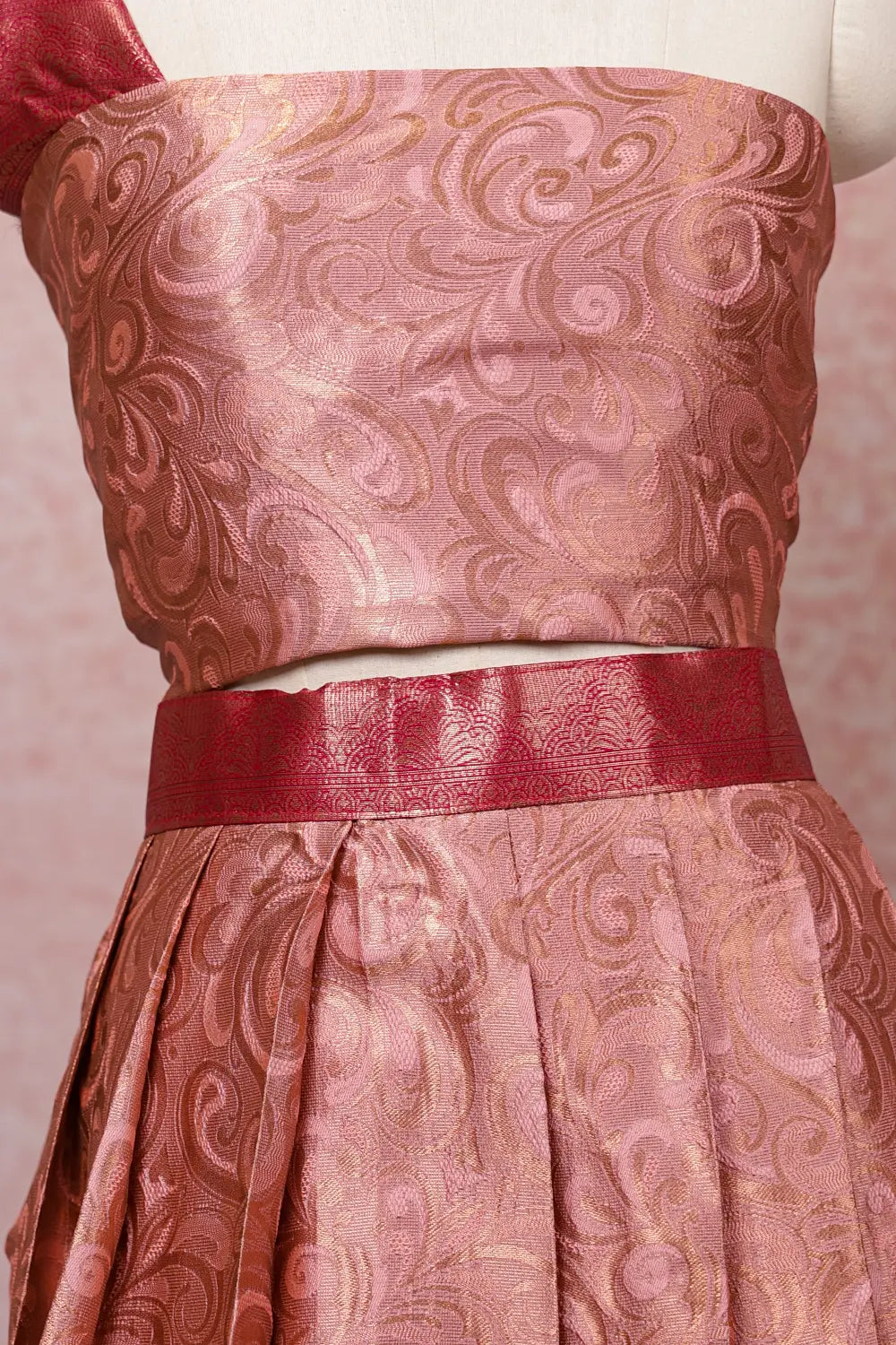 Baby Pink With Magenta Semi Chanderi Dhavani Set