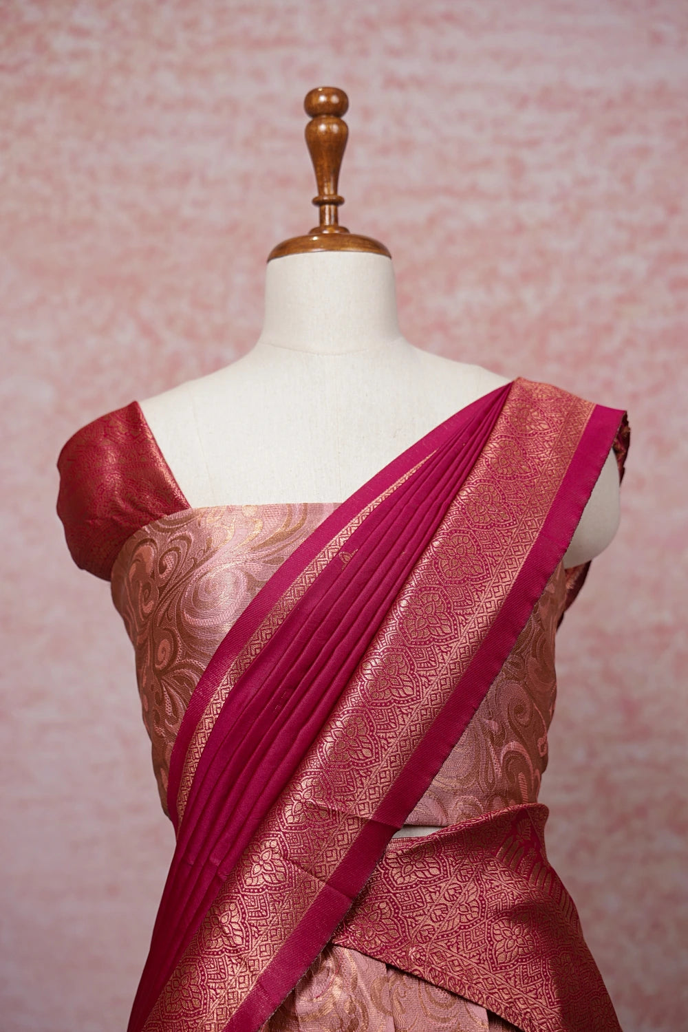 Baby Pink With Magenta Semi Chanderi Dhavani Set