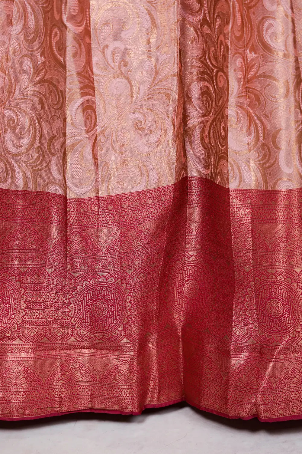 Baby Pink With Magenta Semi Chanderi Dhavani Set