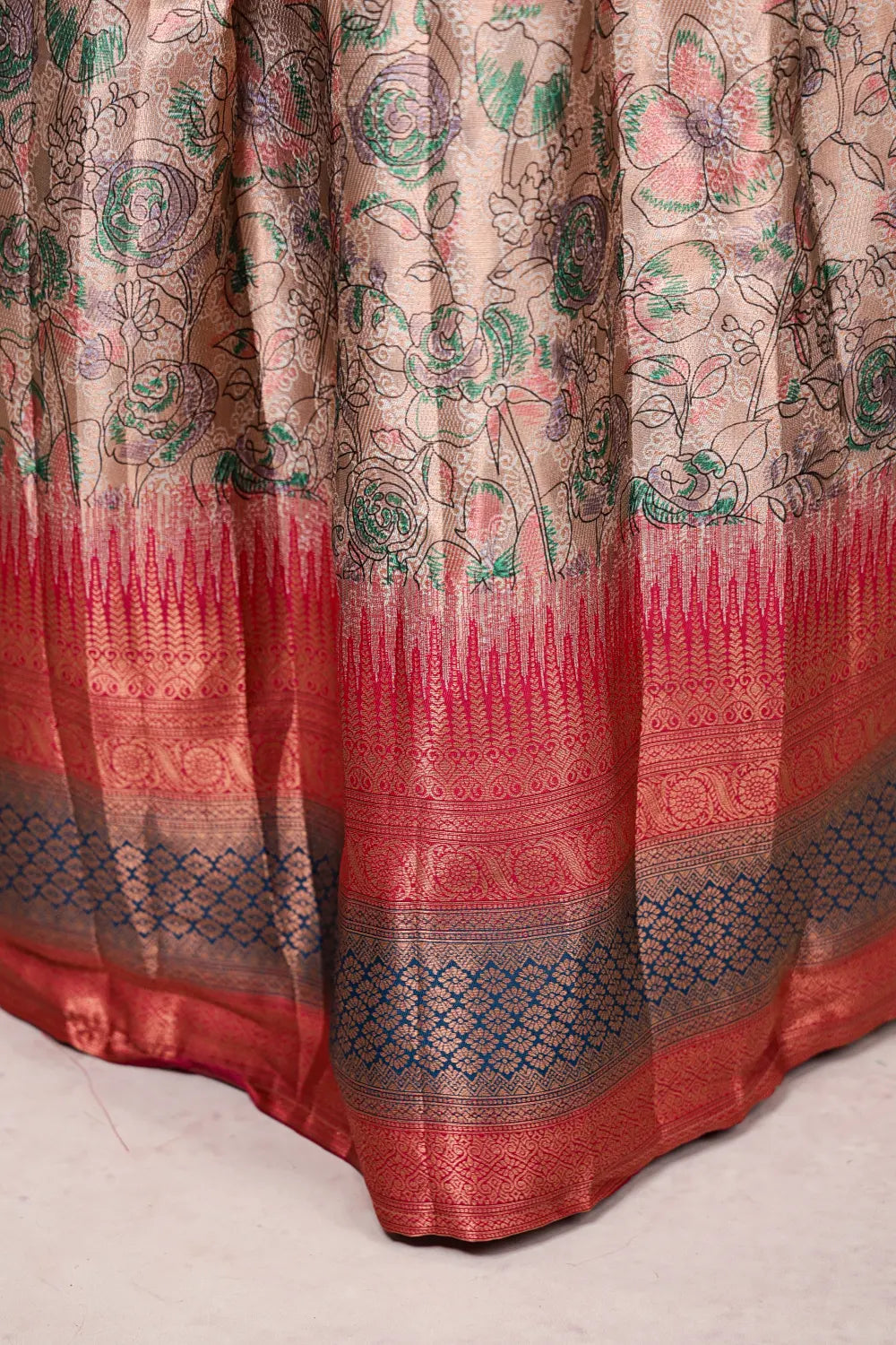 Dusty Rose And Pink Semi Chanderi Dhavani Set