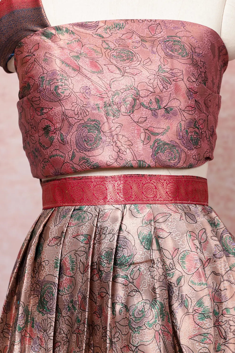 Dusty Rose And Pink Semi Chanderi Dhavani Set