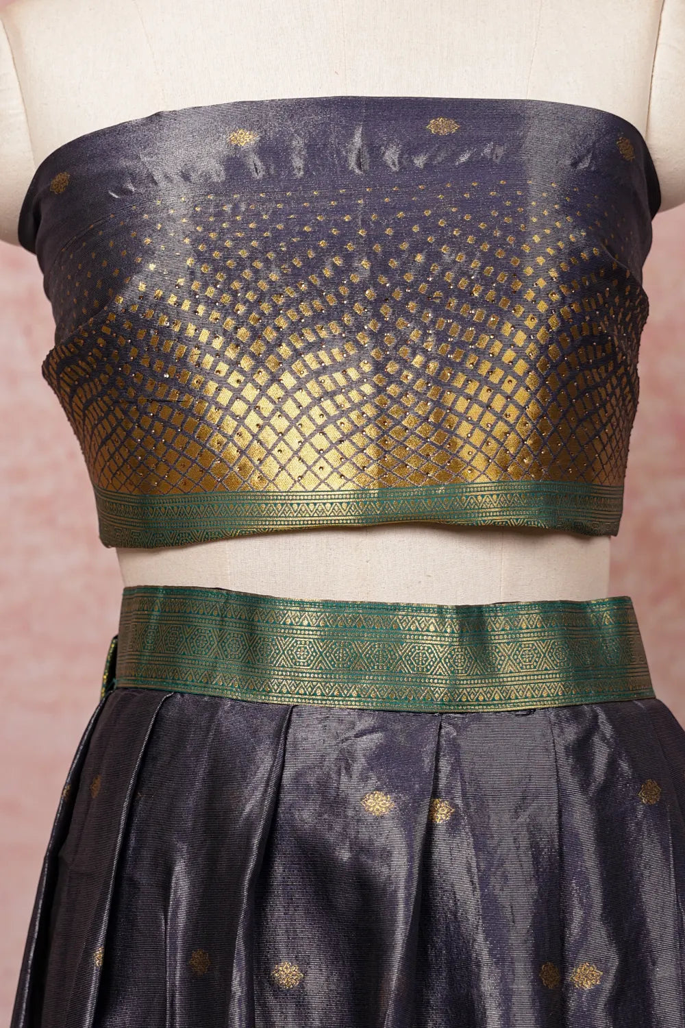 Grey With Sapphire Green Semi TissueDhavani Set