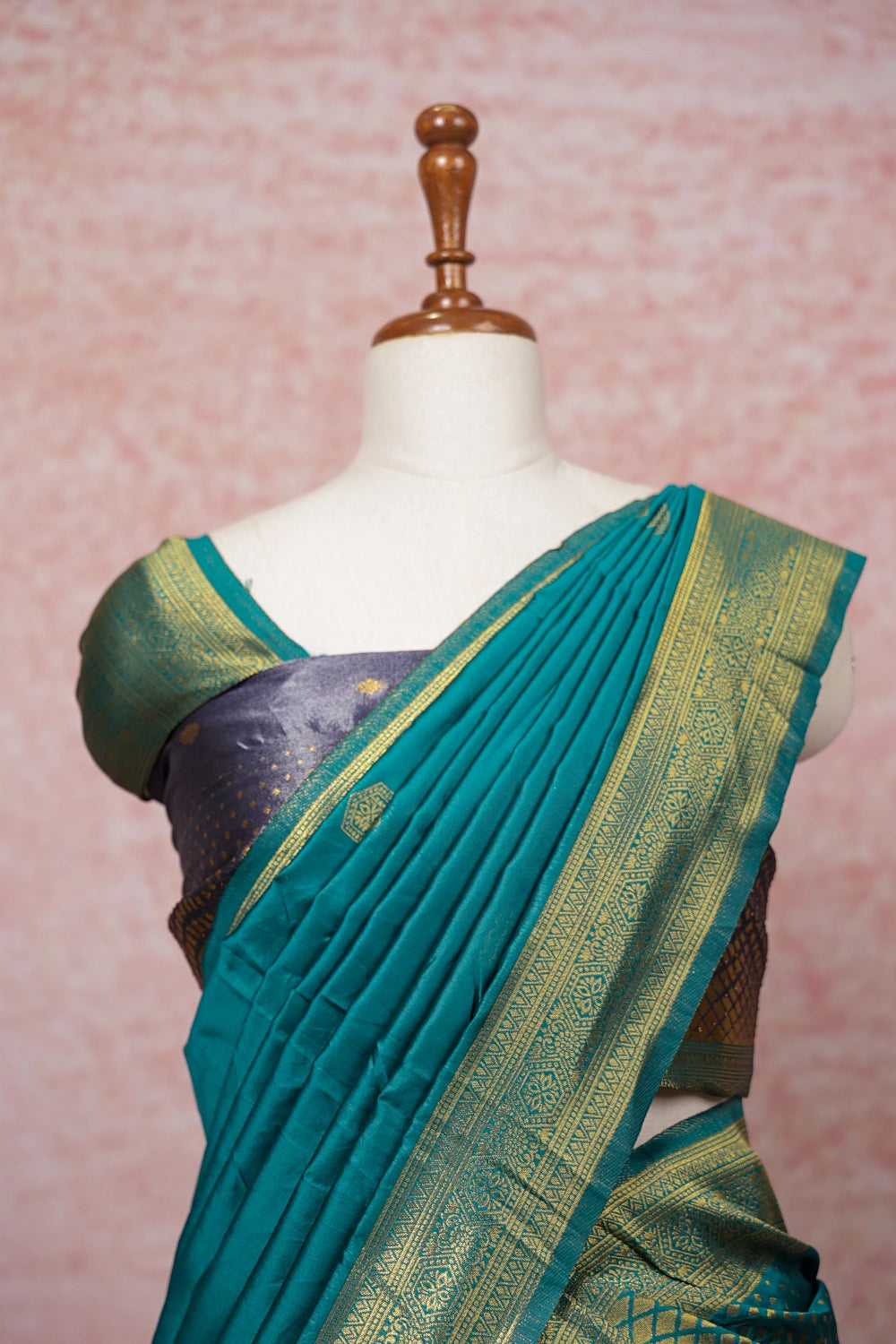 Grey With Sapphire Green Semi TissueDhavani Set