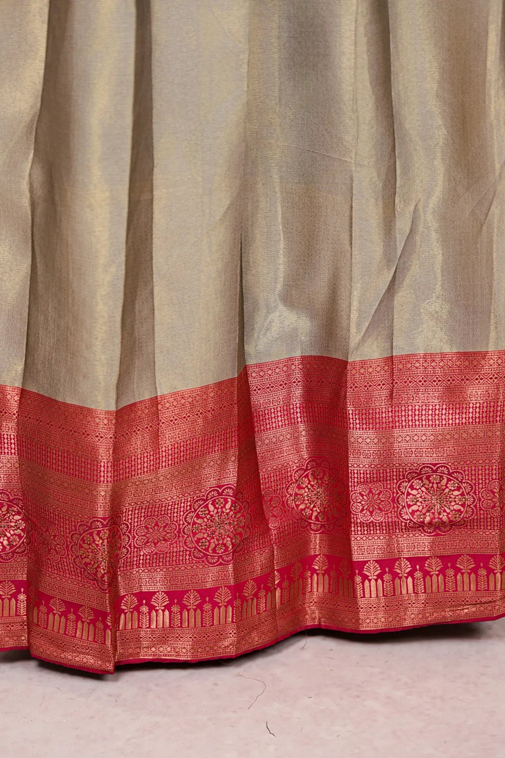 Grey With Magenta Pink Semi Chanderi Dhavani Set