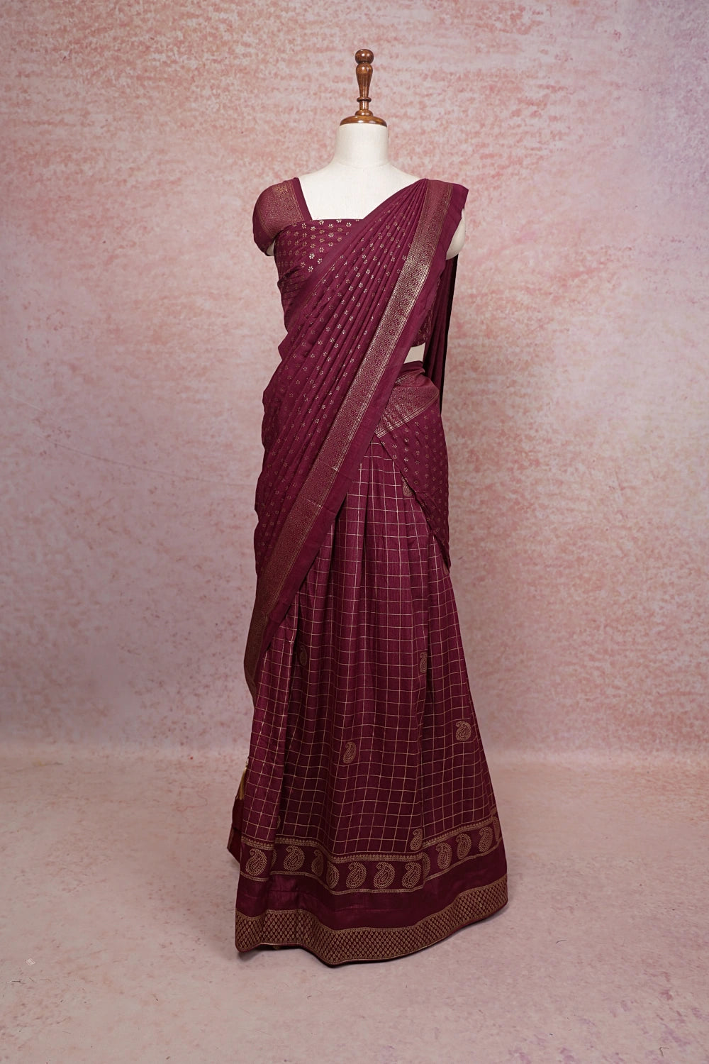 Light Wine Semi Chanderi Dhavani Set