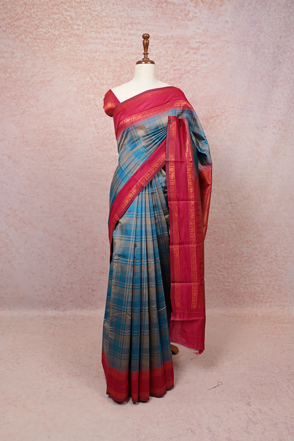 Blue And Chikku Color Semi Silk Saree