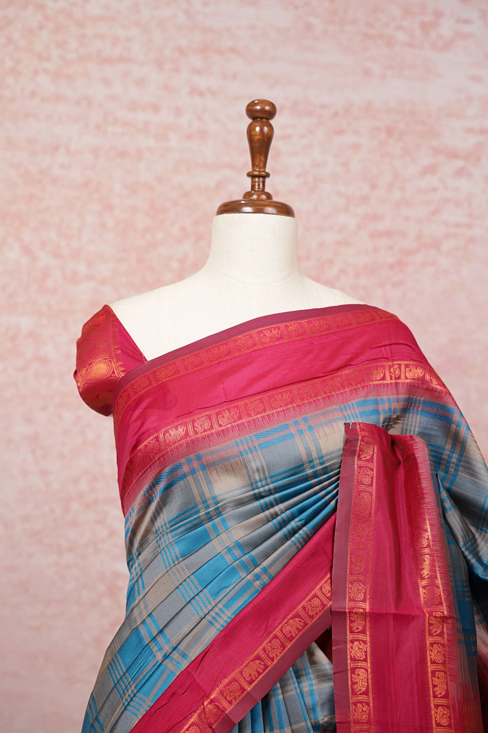 Blue And Chikku Color Semi Silk Saree