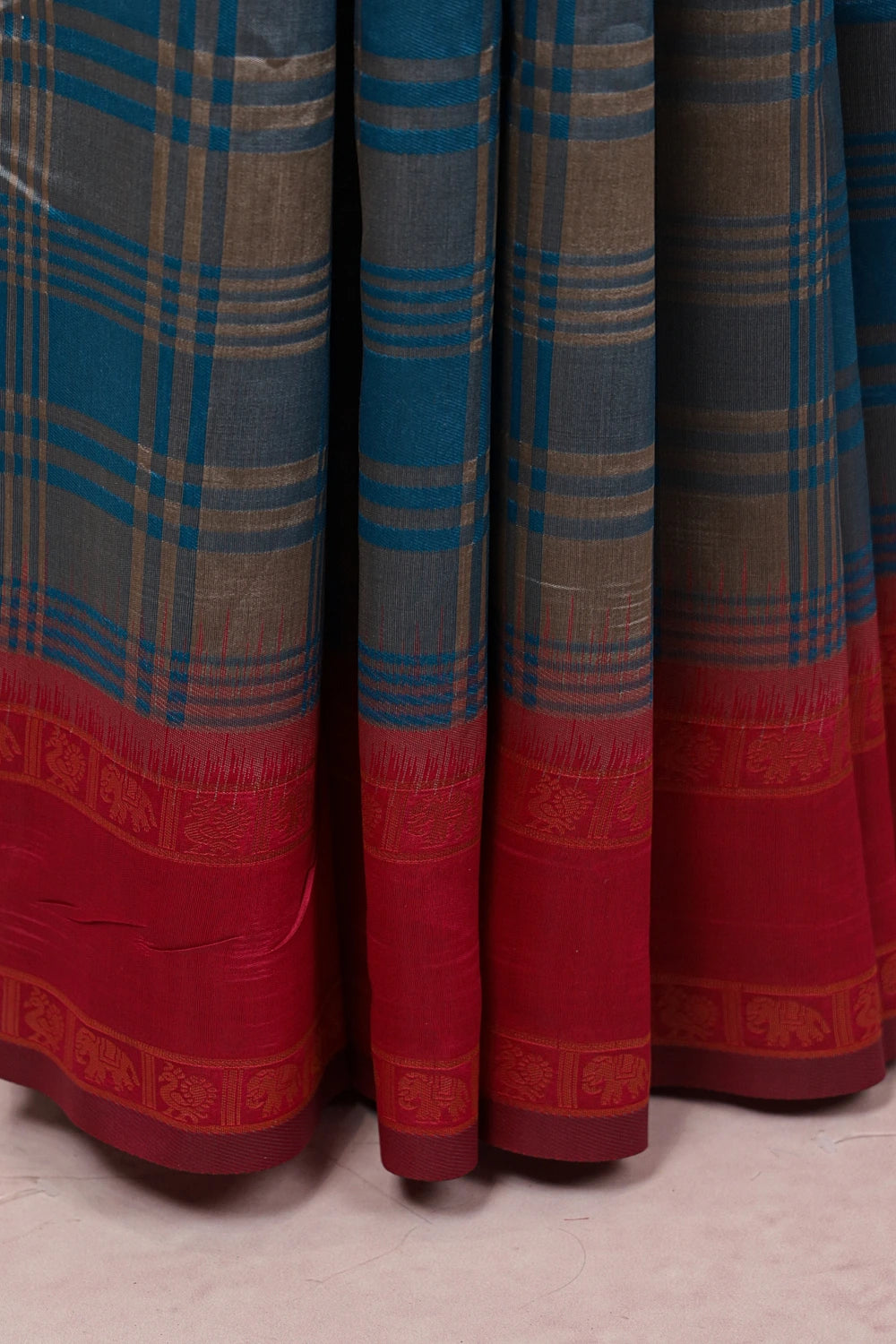 Blue And Chikku Color Semi Silk Saree