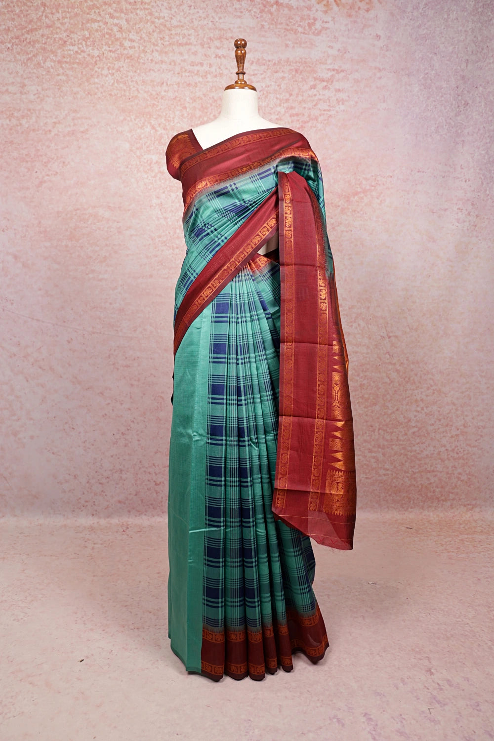 Green And Blue Semi Silk Saree