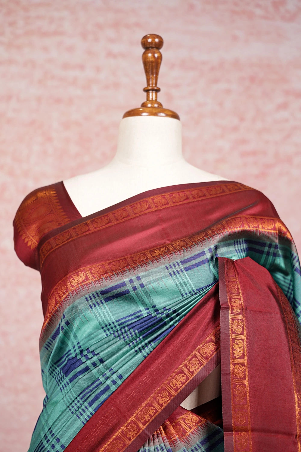 Green And Blue Semi Silk Saree