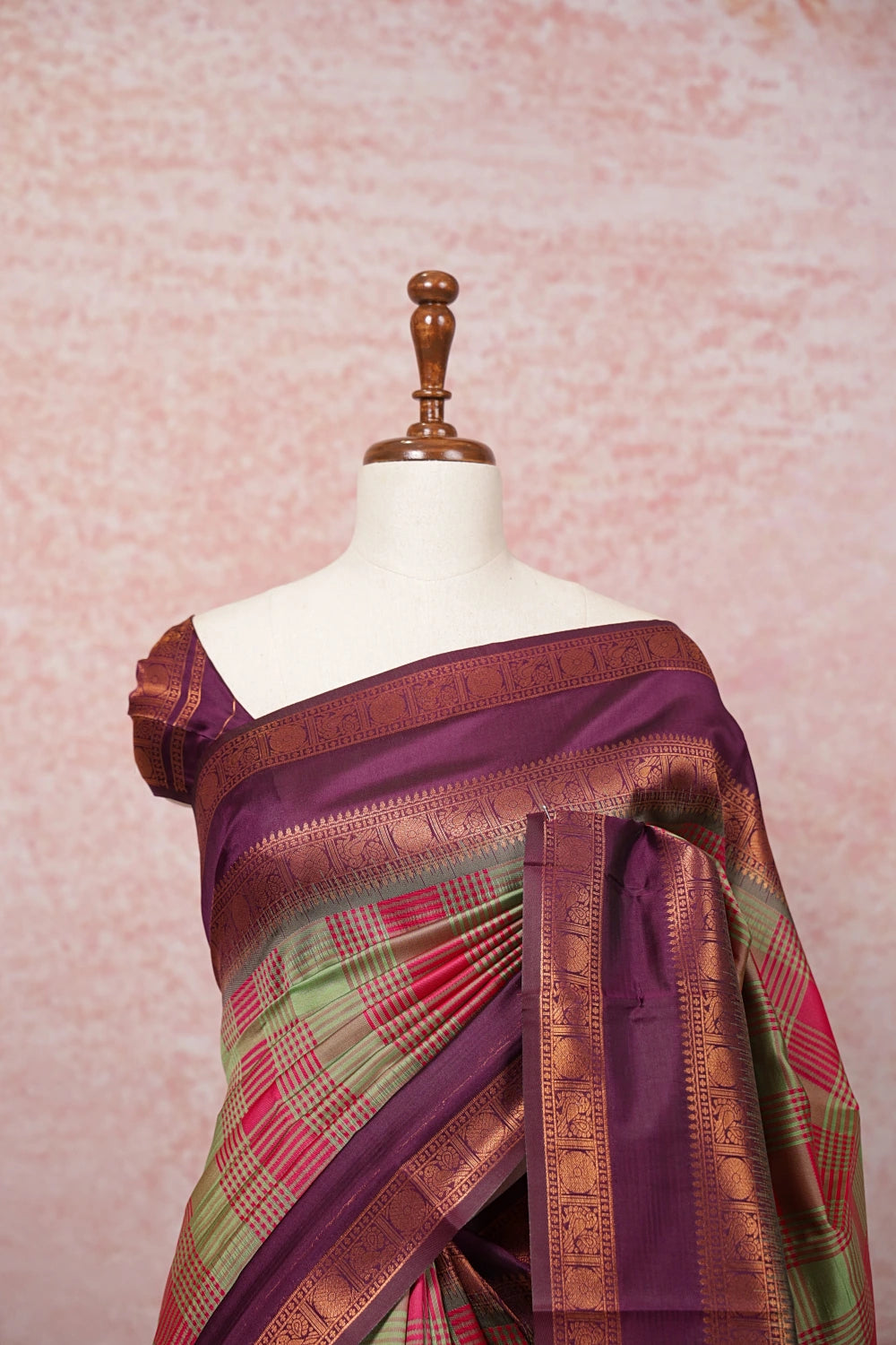 Light Green And Magenta Semi Silk Saree