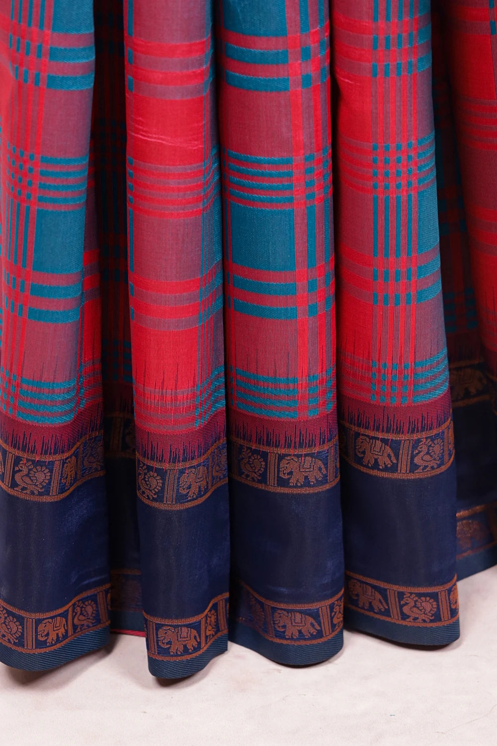 Magenta Pink And Teal Blue Semi Silk Saree
