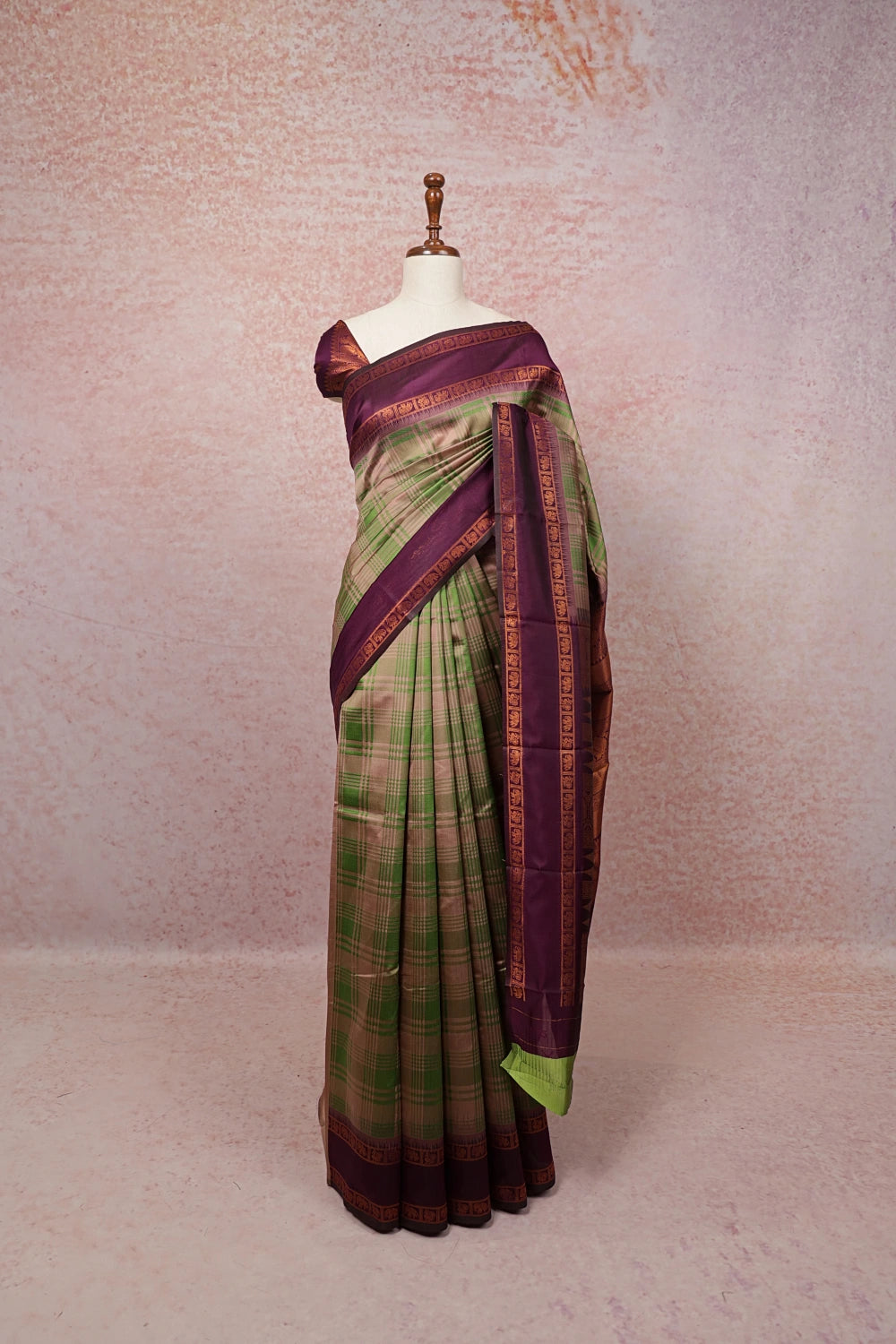 Chikku And Green Semi Silk Saree