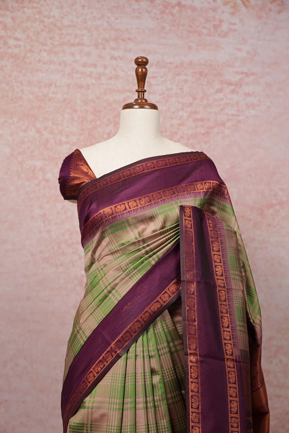Chikku And Green Semi Silk Saree