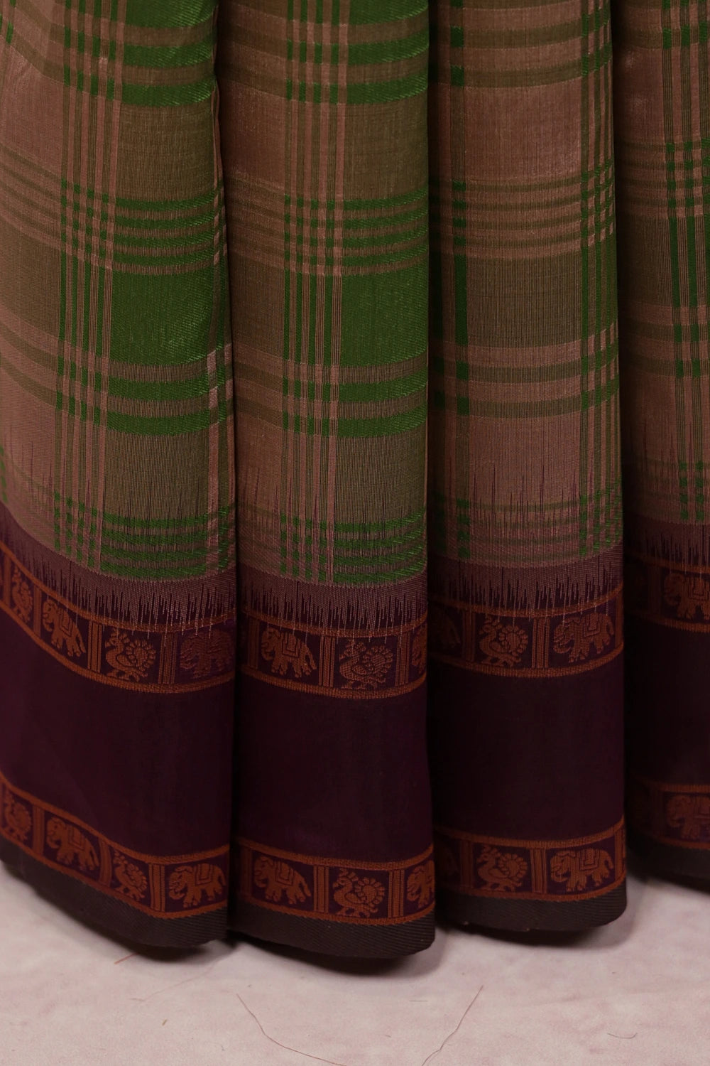 Chikku And Green Semi Silk Saree