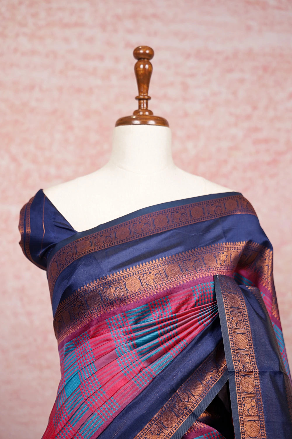 Blush Red And Teal Green Semi Silk Saree