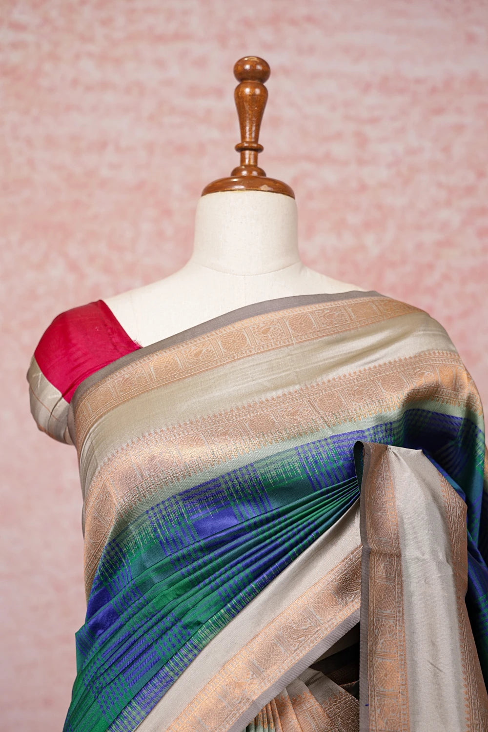 Blue With Green Semi Silk Saree