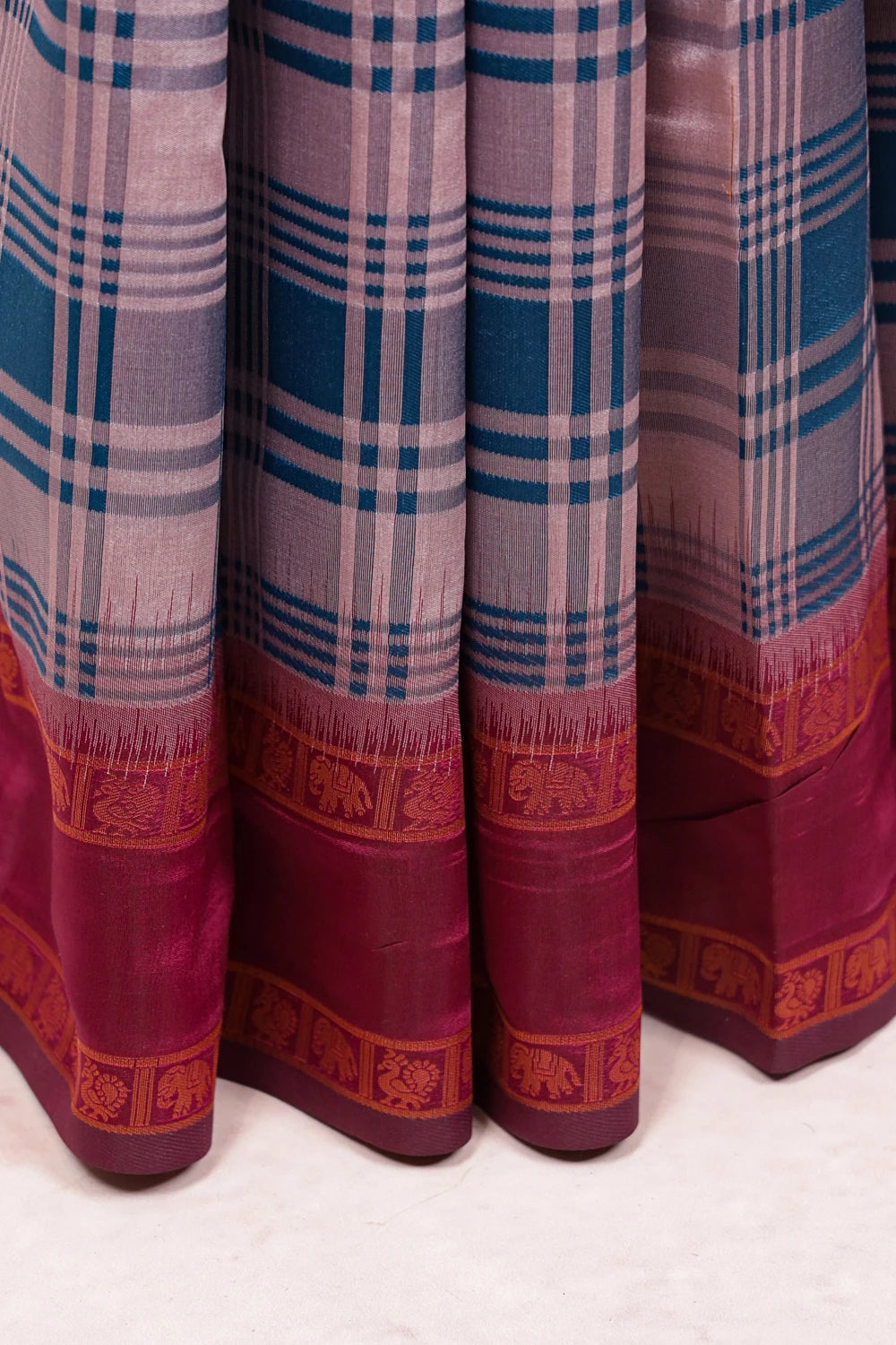 Teal Blue With Dusty Pink  Semi Silk Saree