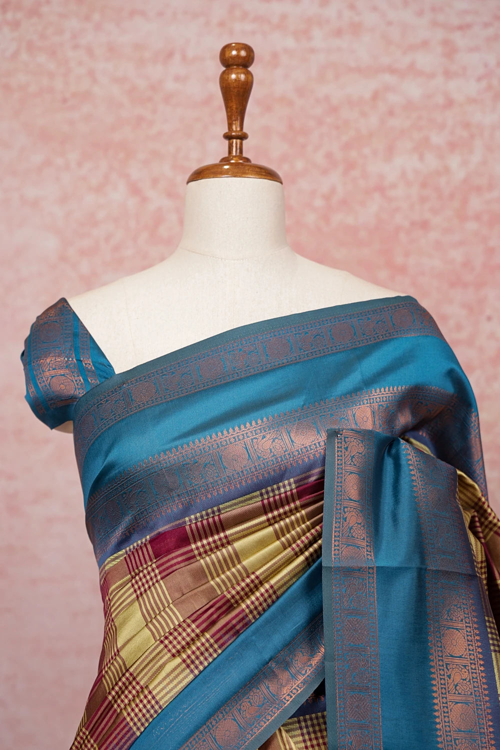 Mustard Yellow And Wine Semi Silk Saree